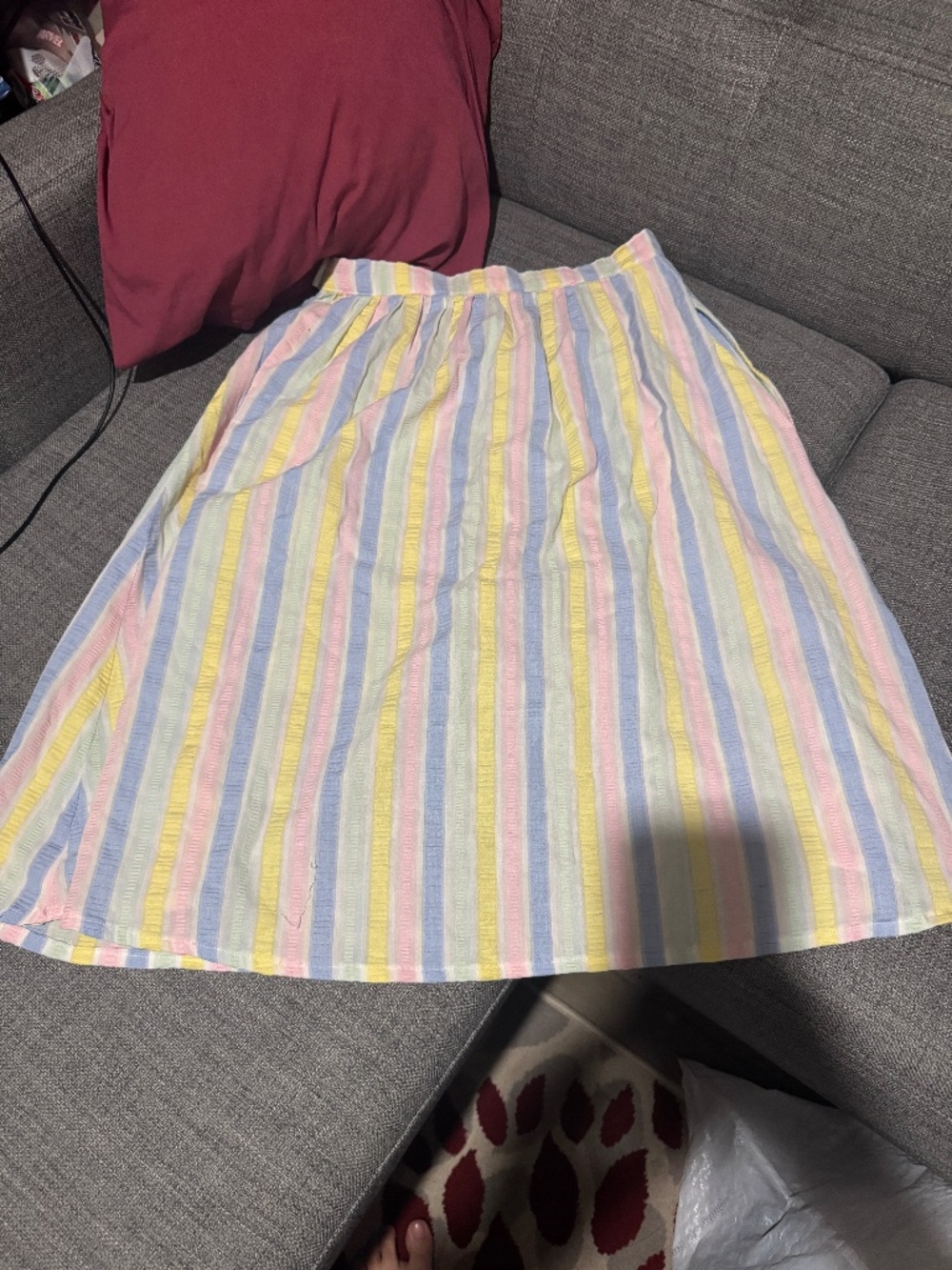 Pastel Multi-Stripe A-Line Skirt - Pink, Yellow & Blue